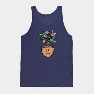 Surreal Money Tree with Purple Daisys, in a Pot Head Planter Tank Top